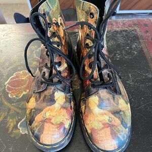 Art Print Lace-Up Combat Boots in Multicolor